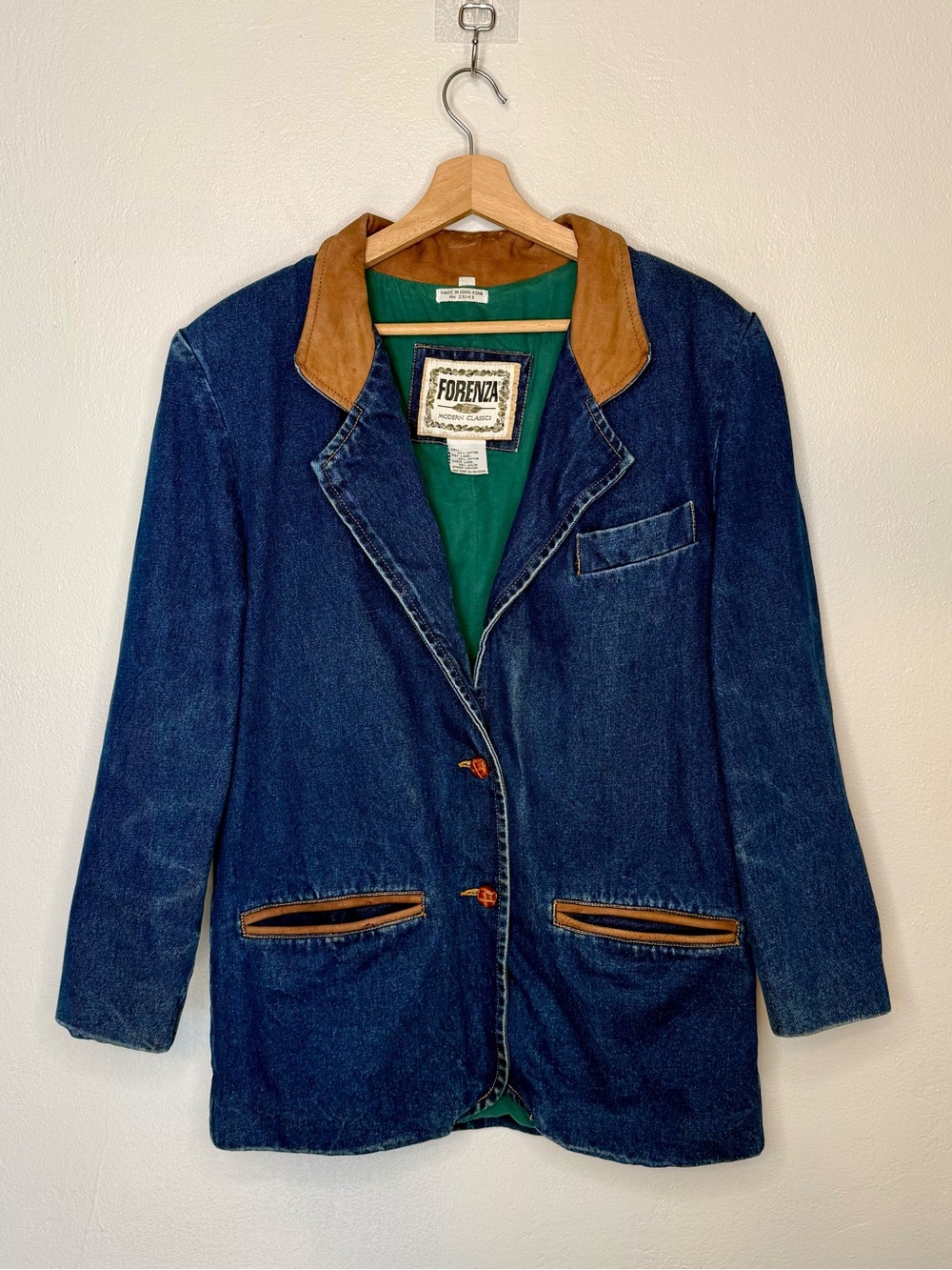 Vtg Forenza Modern Classics Denim Barn Jacket Leather Trim Women's Size Medium